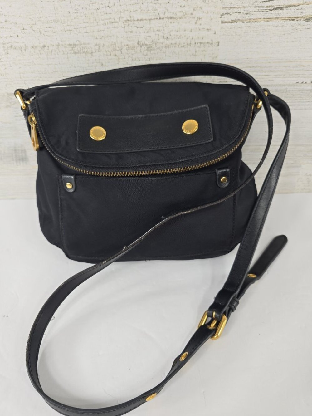Marc Jacobs Nylon Natasha SMALL Crossbody Bag Black Flap 8in x 8in x 3in *FLAW*.